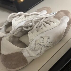 Women's Tory Burch White and Tan Sneakers